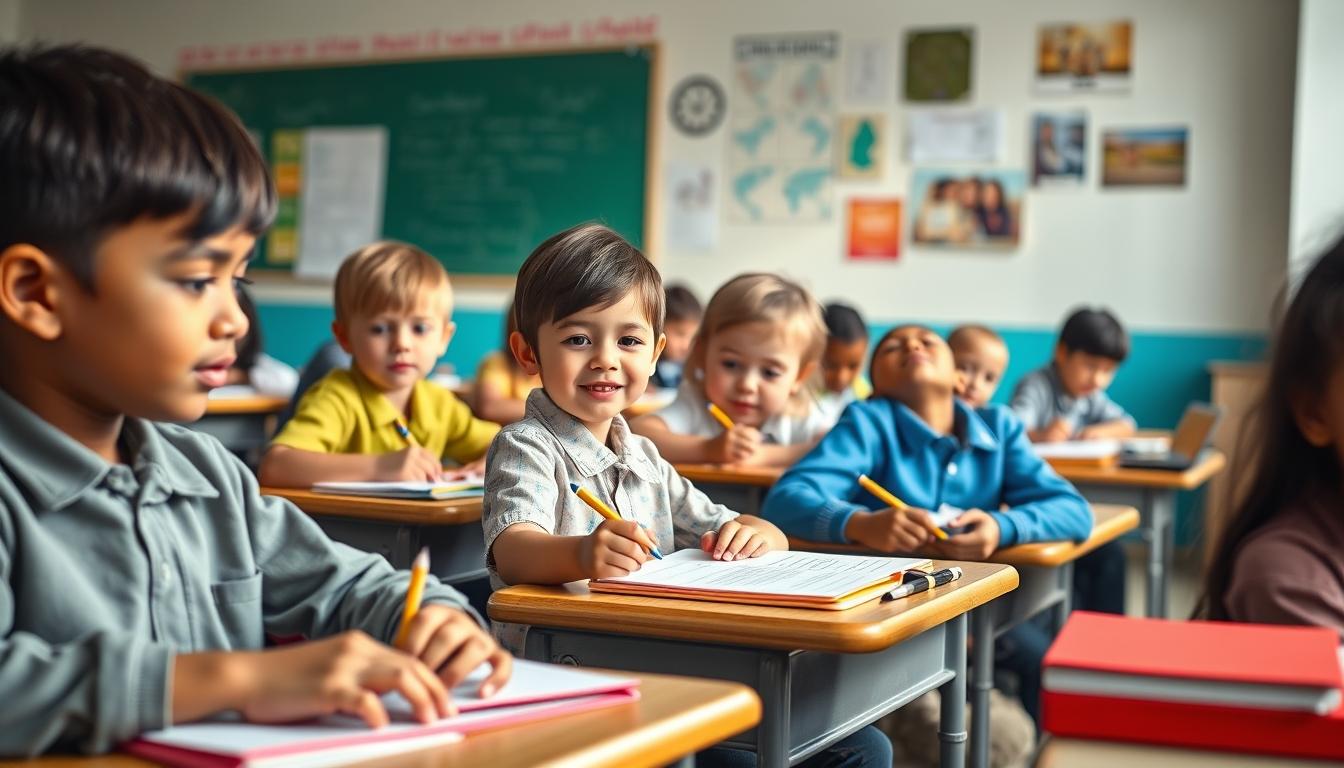 Students studying together in modern classroom